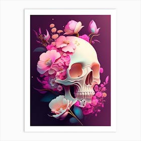 Skull With Cosmic Themes 5 Pink Vintage Floral Art Print