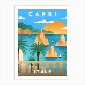 Capri, Italy — Retro travel minimalist art poster 3 Art Print