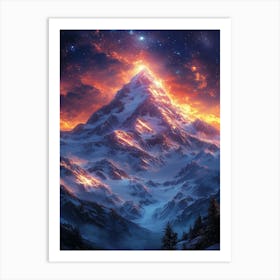 Mountain In The Night Sky Art Print