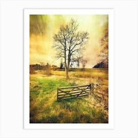 Tree And Wooden Gate Art Print