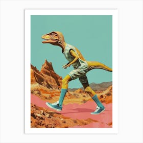 Retro Dinosaur Hiking Collage 3 Art Print