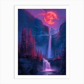 Full Moon Over Waterfall Art Print