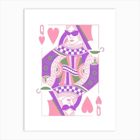 Queen Of Hearts Playing Card Maximalist Pink Print Lucky You Dopamine Decor Art Print