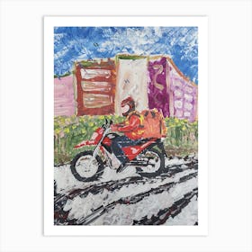 Delivery Man On Motorcycle Art Print