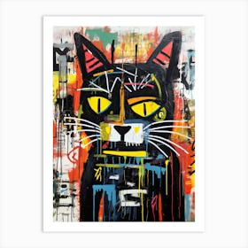 Artistry of Whiskers: Feline Street Art Basquiat style Art Print