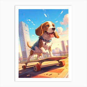 Beagle Dog Skateboarding Illustration 1 Art Print