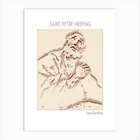 Line Art Minimalist – Saint Peter Weeping – Luca Giordano – Classic Painting 1 Art Print