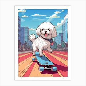 Bichon Frise Dog Skateboarding Illustration 3 Art Print