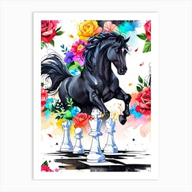 Black Horse Chess 1 Art Print