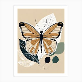 Boho Minimalist Butterfly with Leaves v7 Art Print