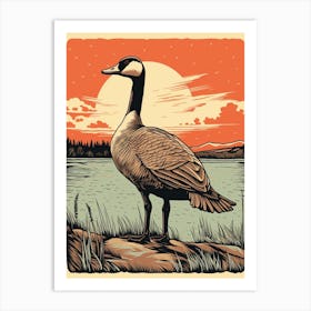 Vintage Bird Linocut Canada Goose 3 Art Print