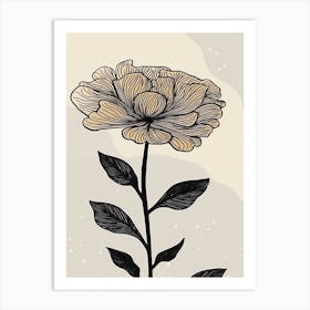 Line Art Marigold Flowers Illustration Neutral 17 Art Print