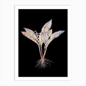 Stained Glass Lily of the Valley Mosaic Botanical Illustration on Black n.0329 Art Print
