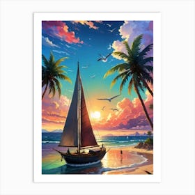 Sailboat At Sunset 6 Art Print