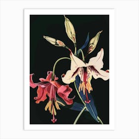 Neon Flowers On Black Bleeding Heart Dicentra 4 Art Print