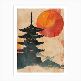 Japanese Castle At Sunset Mid Century Modern Art Print
