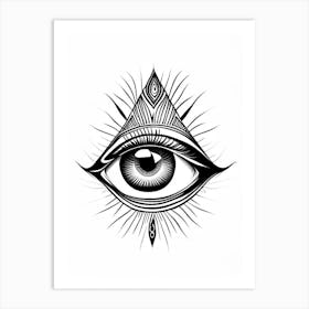 Psychic Abilities, Symbol, Third Eye Simple Black & White Illustration 2 Art Print