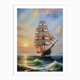 Sailing ship on the sea, oil painting 7 Art Print