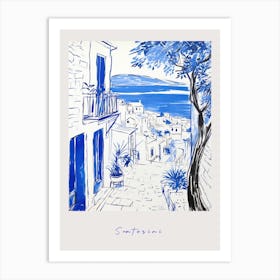 Santorini Greece 2 Mediterranean Blue Drawing Poster Art Print