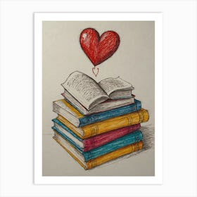 Books And Heart Art Print