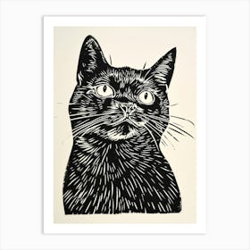 British Shorthair Linocut Blockprint 8 Art Print