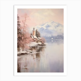 Dreamy Winter Painting Lake Bled Slovenia 1 Art Print