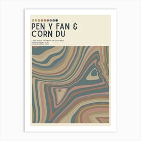 Pen Y Fan And Corn Du Wales Topographic Contour Map Art Print