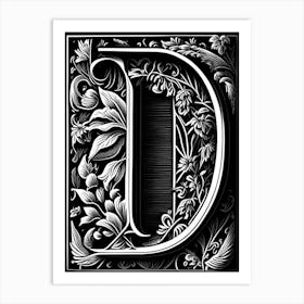 D, Letter, Alphabet Linocut 1 Art Print