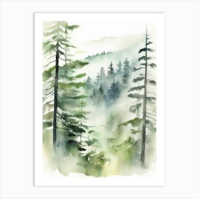 Appalachian Mountains of Misty Pines Watercolor Print of Evergreen Forest..126 Art Print