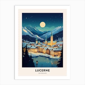 Winter Night  Travel Poster Lucerne Switzerland 3 Art Print