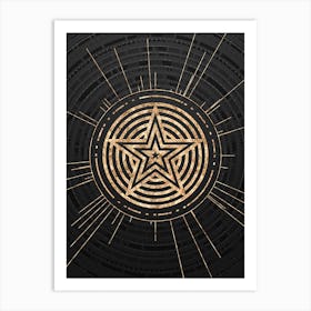 Geometric Glyph Symbol in Gold with Radial Array Lines on Dark Gray n.0235 Art Print