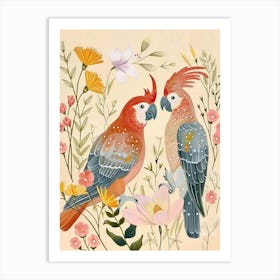 Folksy Floral Animal Drawing Cockatoo 2 Art Print