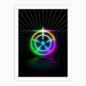 Neon Geometric Glyph in Candy Blue and Pink with Rainbow Sparkle on Black n.0115 Art Print