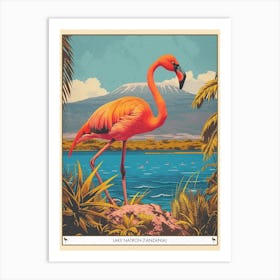 Greater Flamingo Lake Natron Tanzania Tropical Illustration 2 Poster Art Print