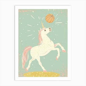 Pastel Storybook Style Unicorn Playing Basketball 2 Art Print