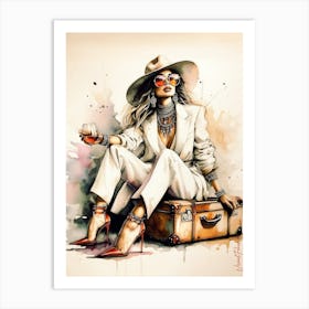 Elegant Lady With A Glass Of Red Wine 2 Art Print