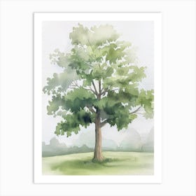 Ash Tree Atmospheric Watercolour Painting 4 Art Print