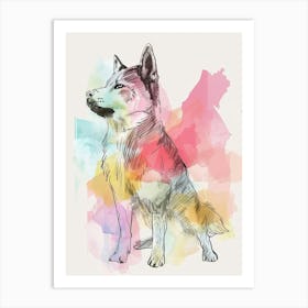 Pastel Norwegian Buhund Dog Line Illustration 2 Art Print