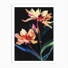 Neon Flowers On Black Everlasting Flower 1 Art Print