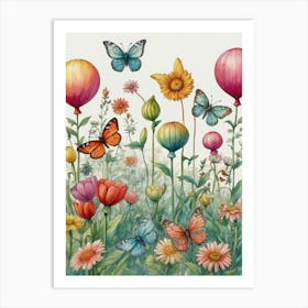 Butterflies And Flowers Art Print