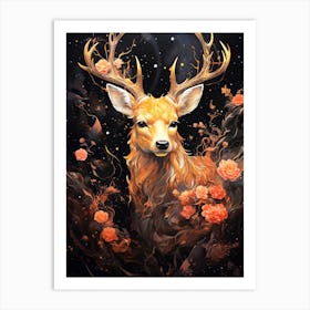 Deer With Flowers 1 Art Print