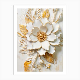 White And Gold Flower Art Print