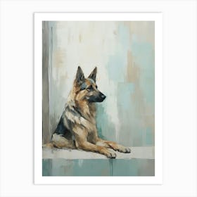German Shepherd Dog, Painting In Light Teal And Brown 2 Art Print