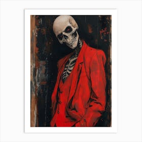 Skeleton In Red Suit Art Print