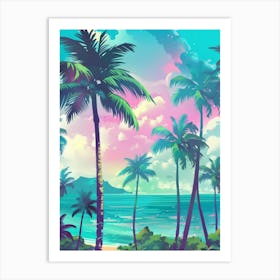 Tropical Beach With Palm Trees Art Print