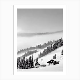 Zurs, Austria Black And White Skiing Poster Art Print