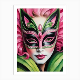 A Woman In A Carnival Mask, Pink And Black (51) Art Print