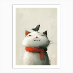 Cute Cat With Bird 3 Art Print