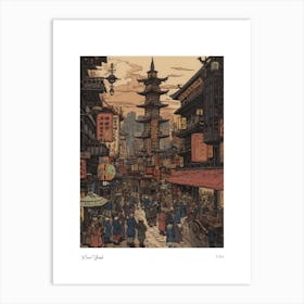 New York Usa Woodblock 3 Watercolour Travel Poster Art Print