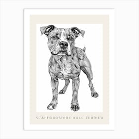 Staffordshire Bull Terrier Dog Line Sketch 3 Poster Art Print